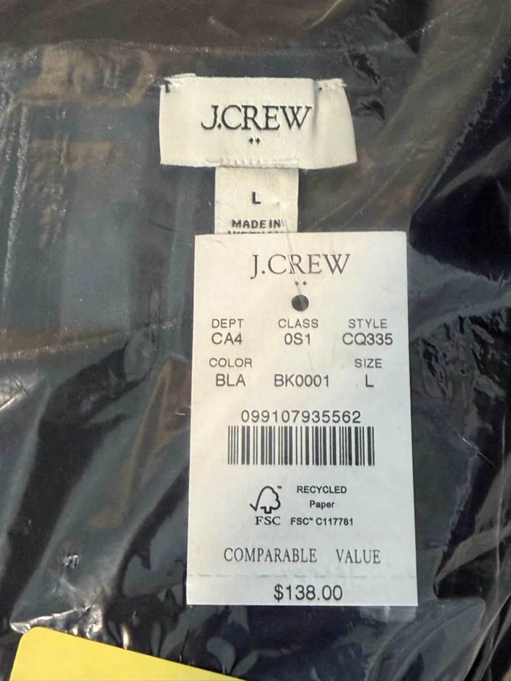 NWT! J. Crew Black Velvet Tie-Waist Mini Dress. Size Large.